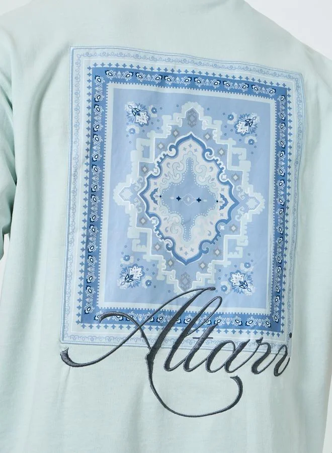 Styli Men Light Blue Oversized Graphic T-Shirt